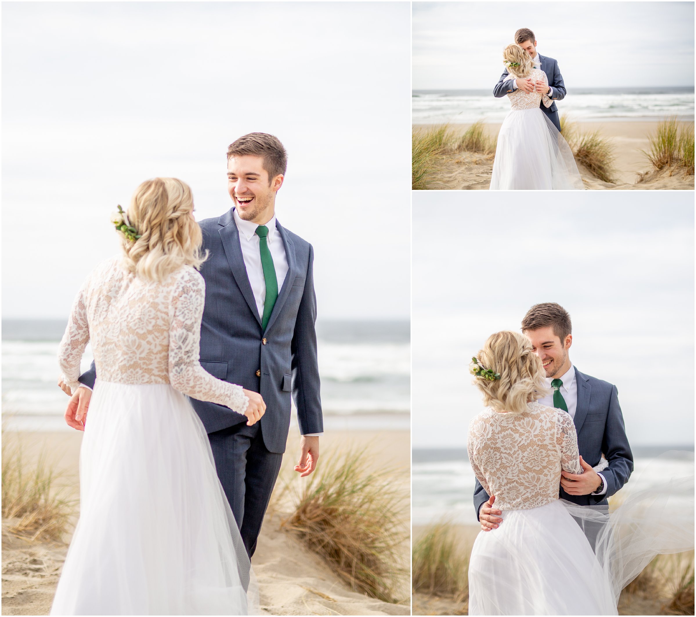 groom sees bride for the first time during their first look of their elopement