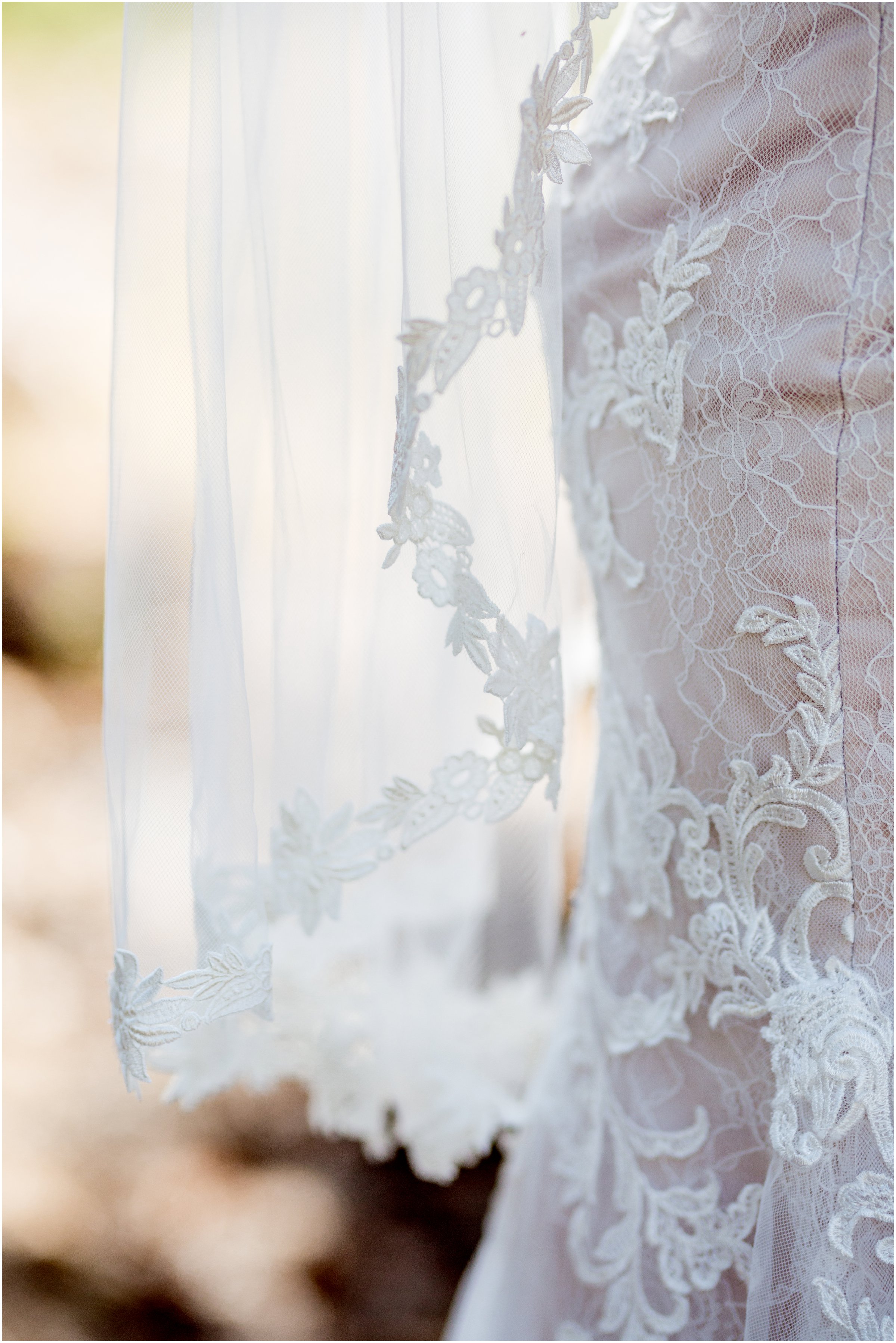 detail shot of bride's veil showing lace edging