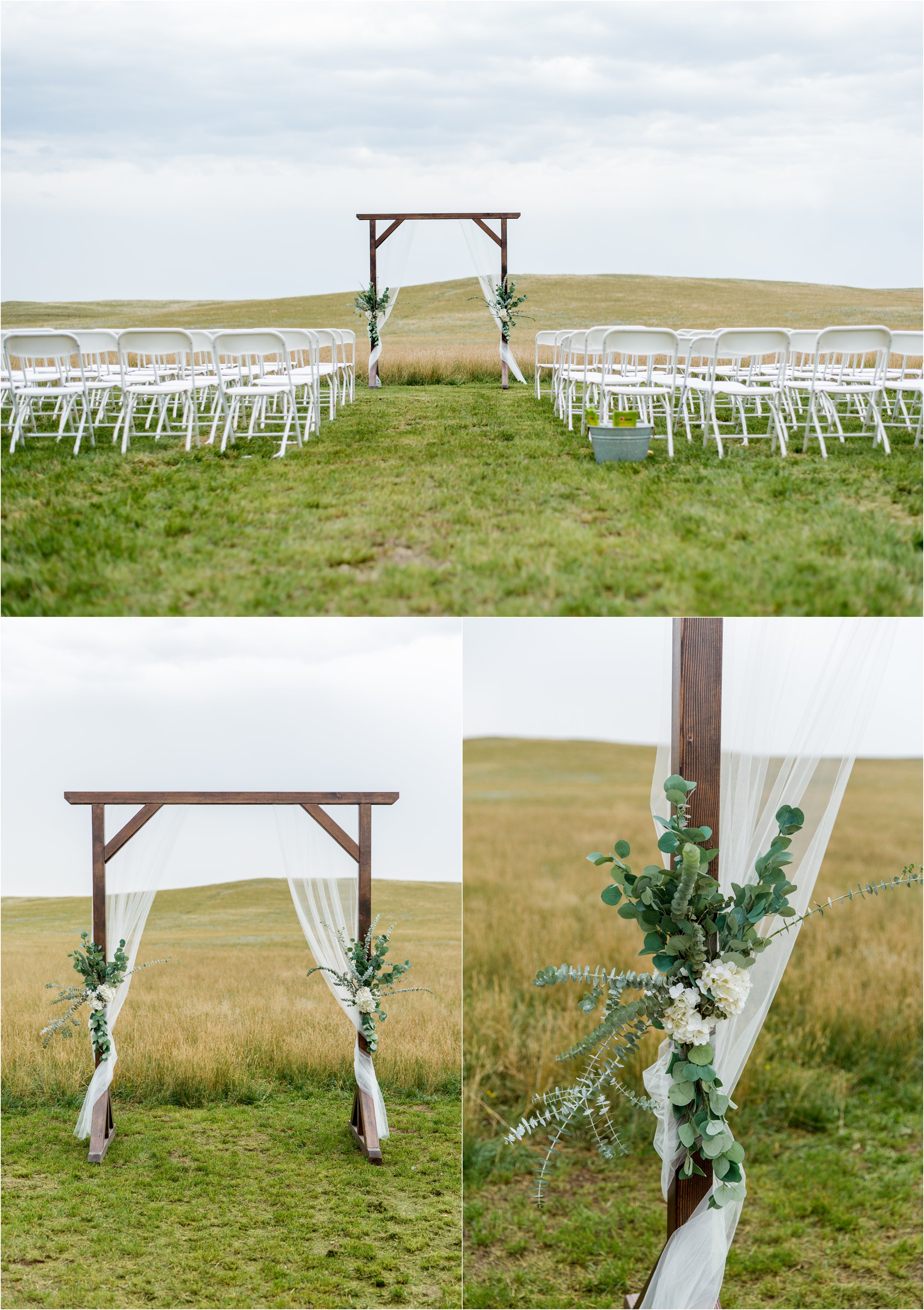 the ceremony set up for a country wedding on a farm outside of cheyenne