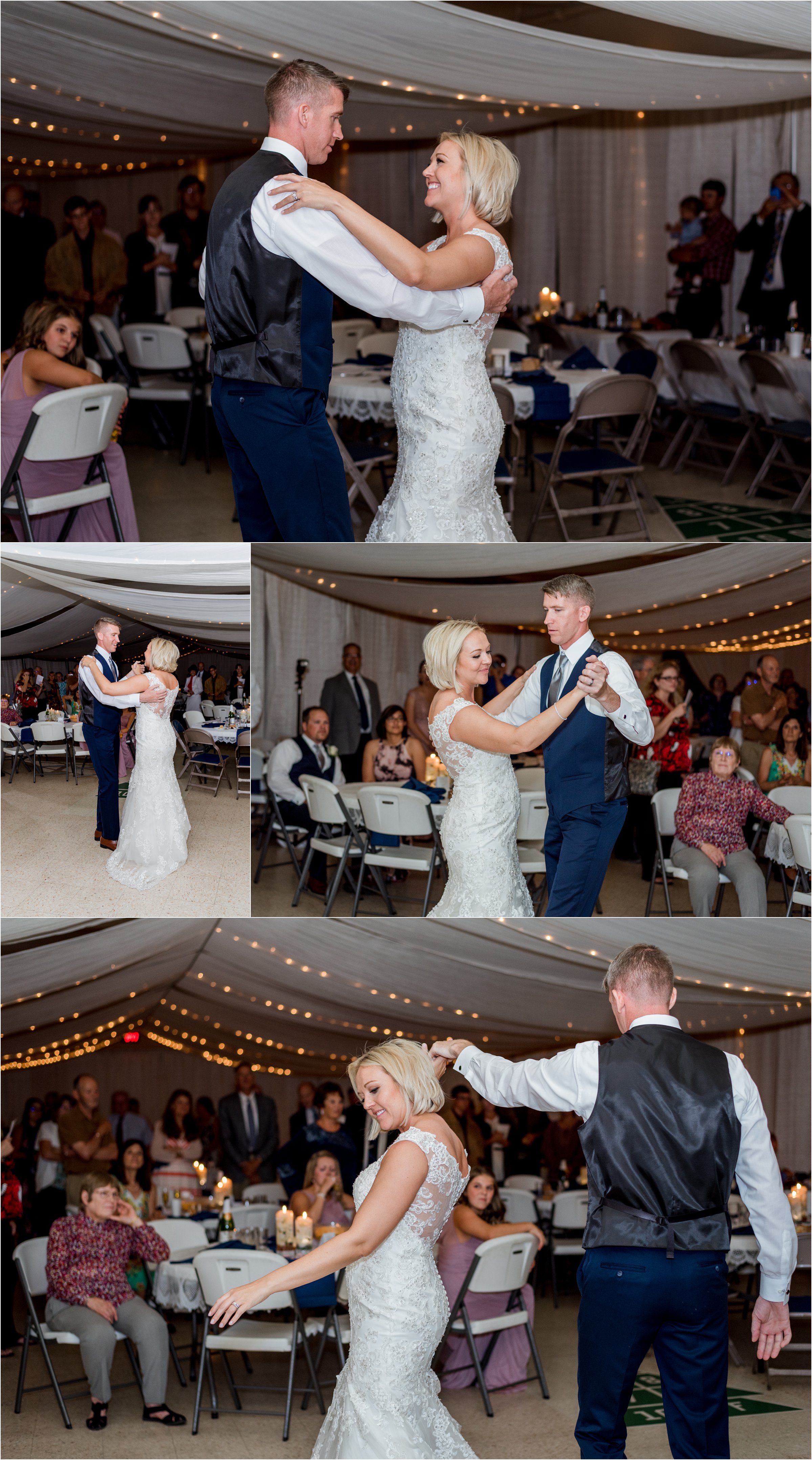 bride and groom dance their first dance together at their cheyenne wedding reception