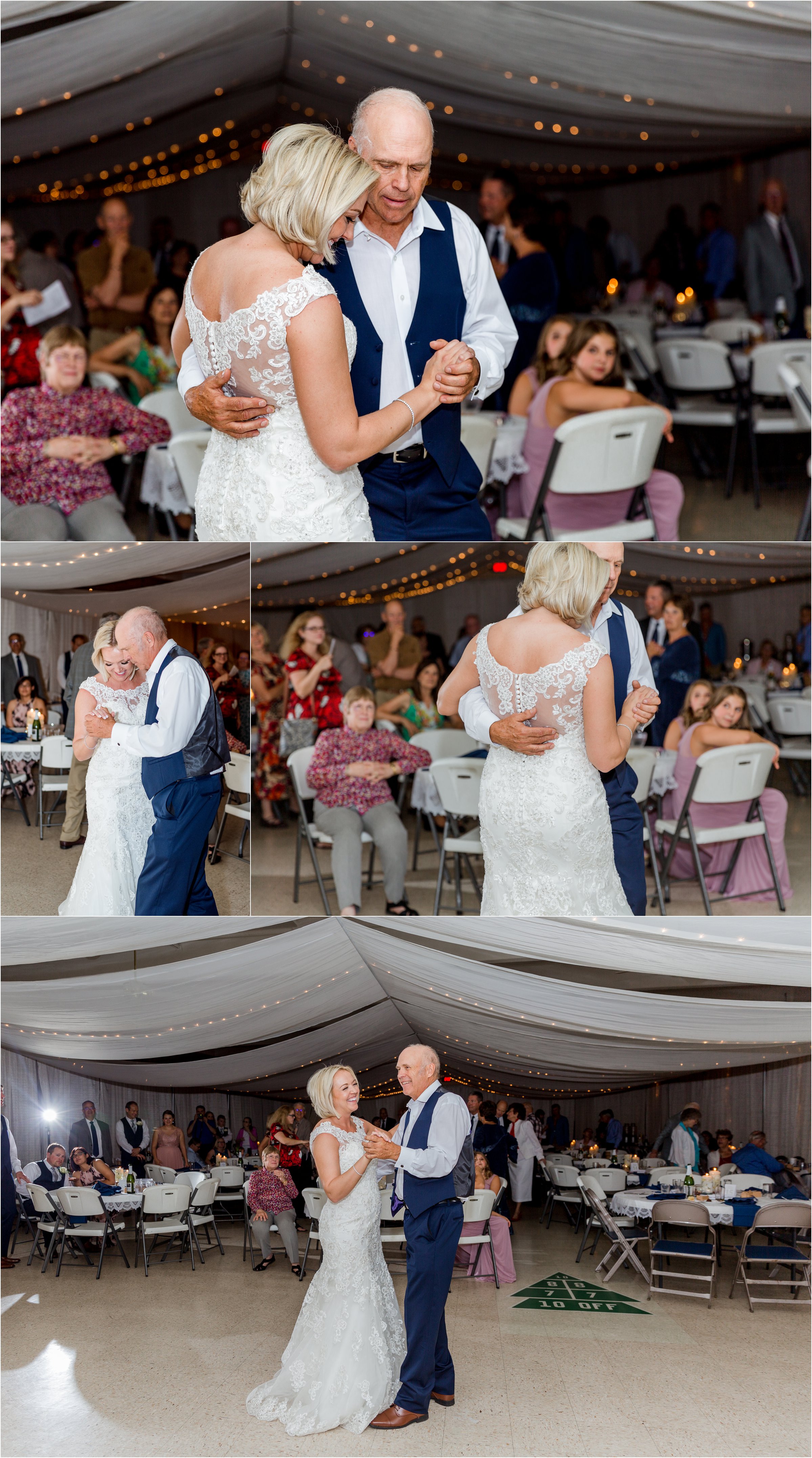 Bride and her dad dance together at her wedding reception in Cheyenne