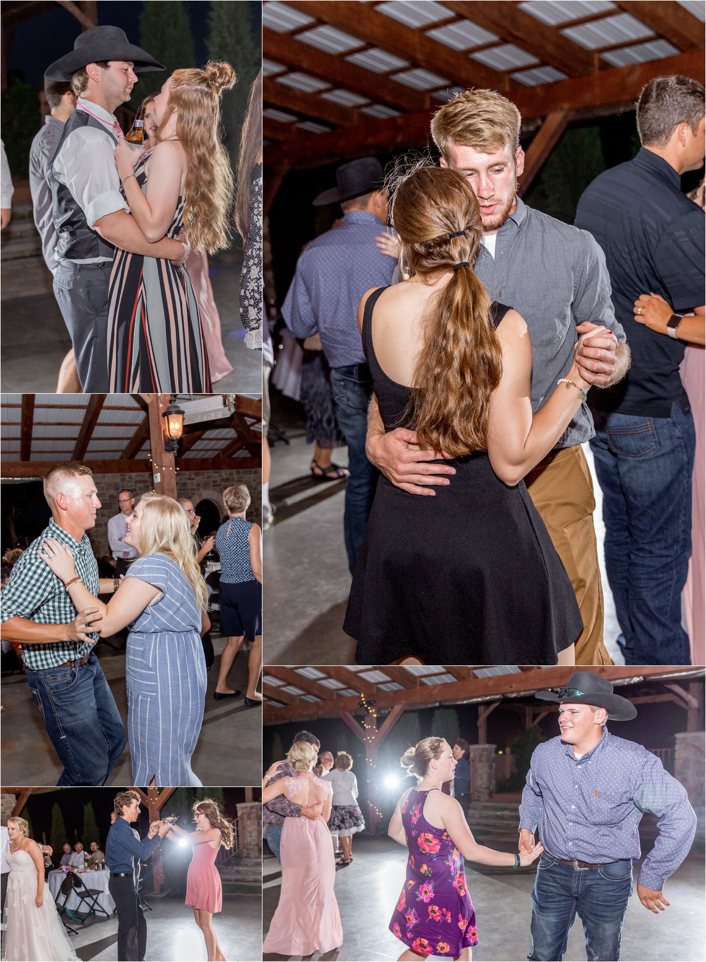 bride and groom dance with their guests at their wedding reception