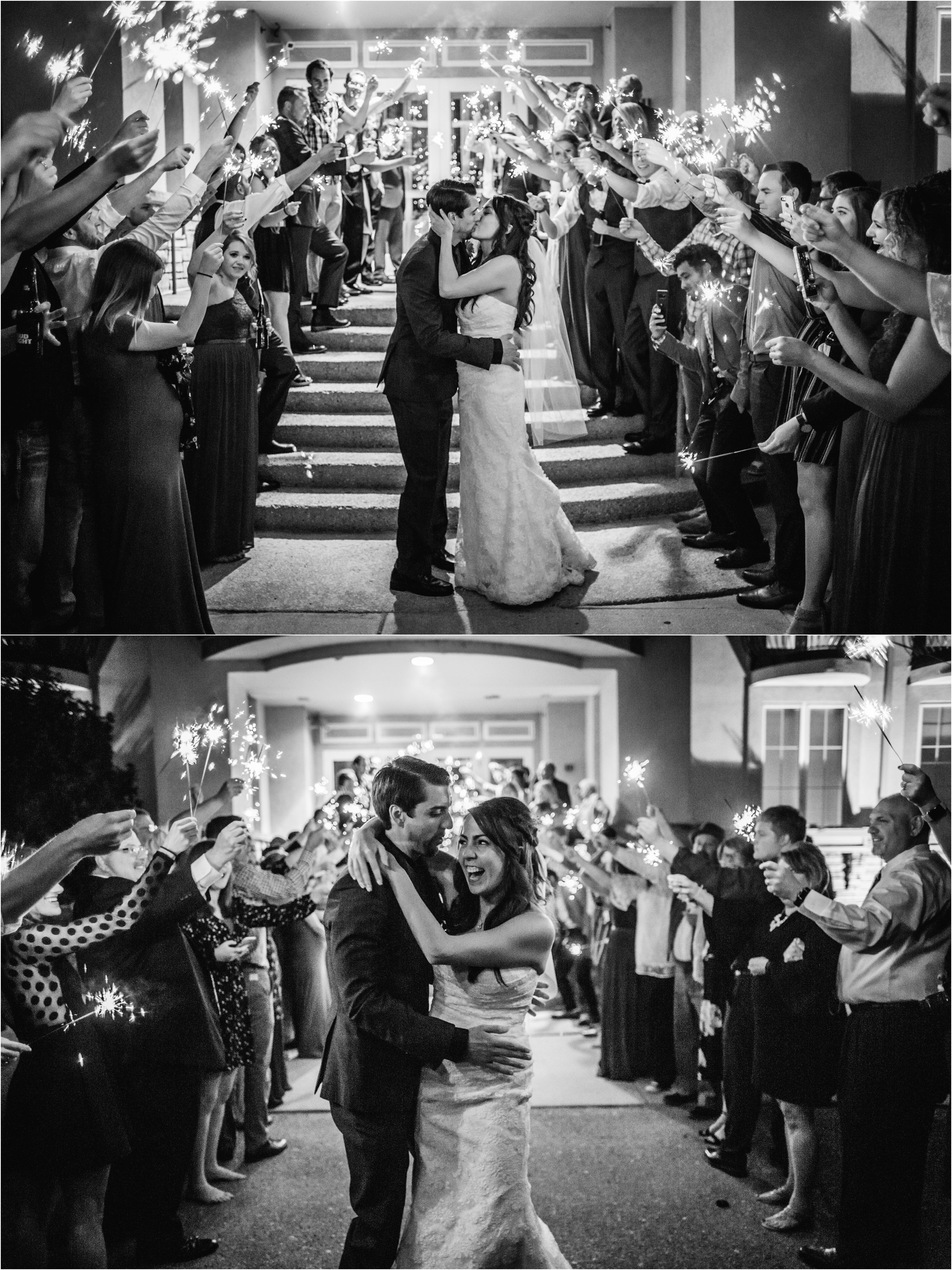 bride and groom enjoy their sparkler exit as they leave their reception after their wedding
