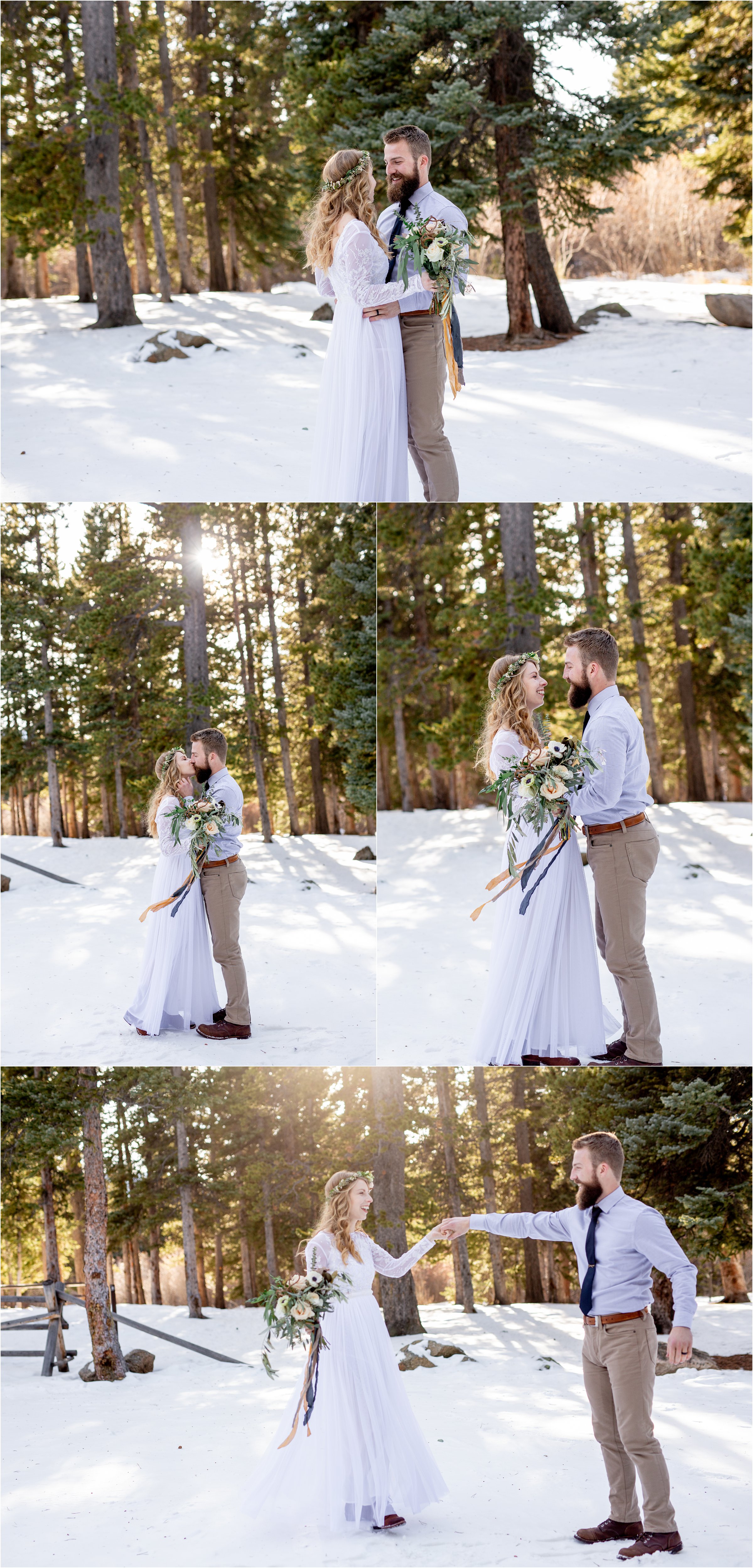 Groom reacting to seeing bride for the first time in their elopement wedding for their Denver elopement