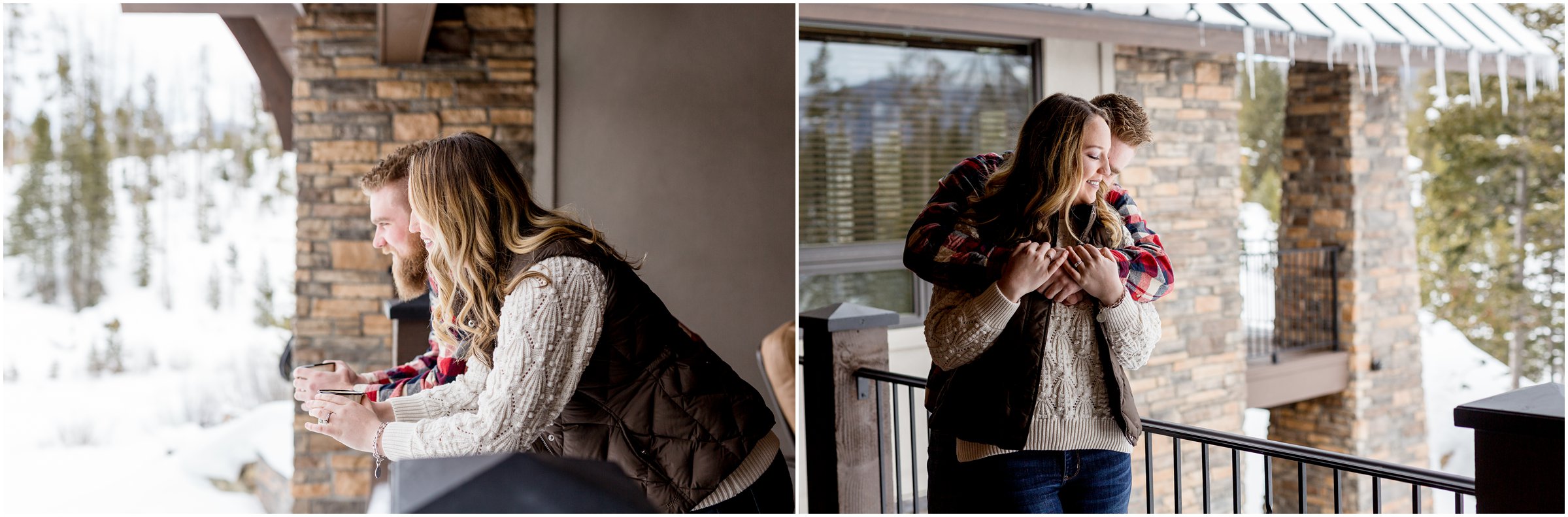 Man and woman in winter clothing pose for engagement photos