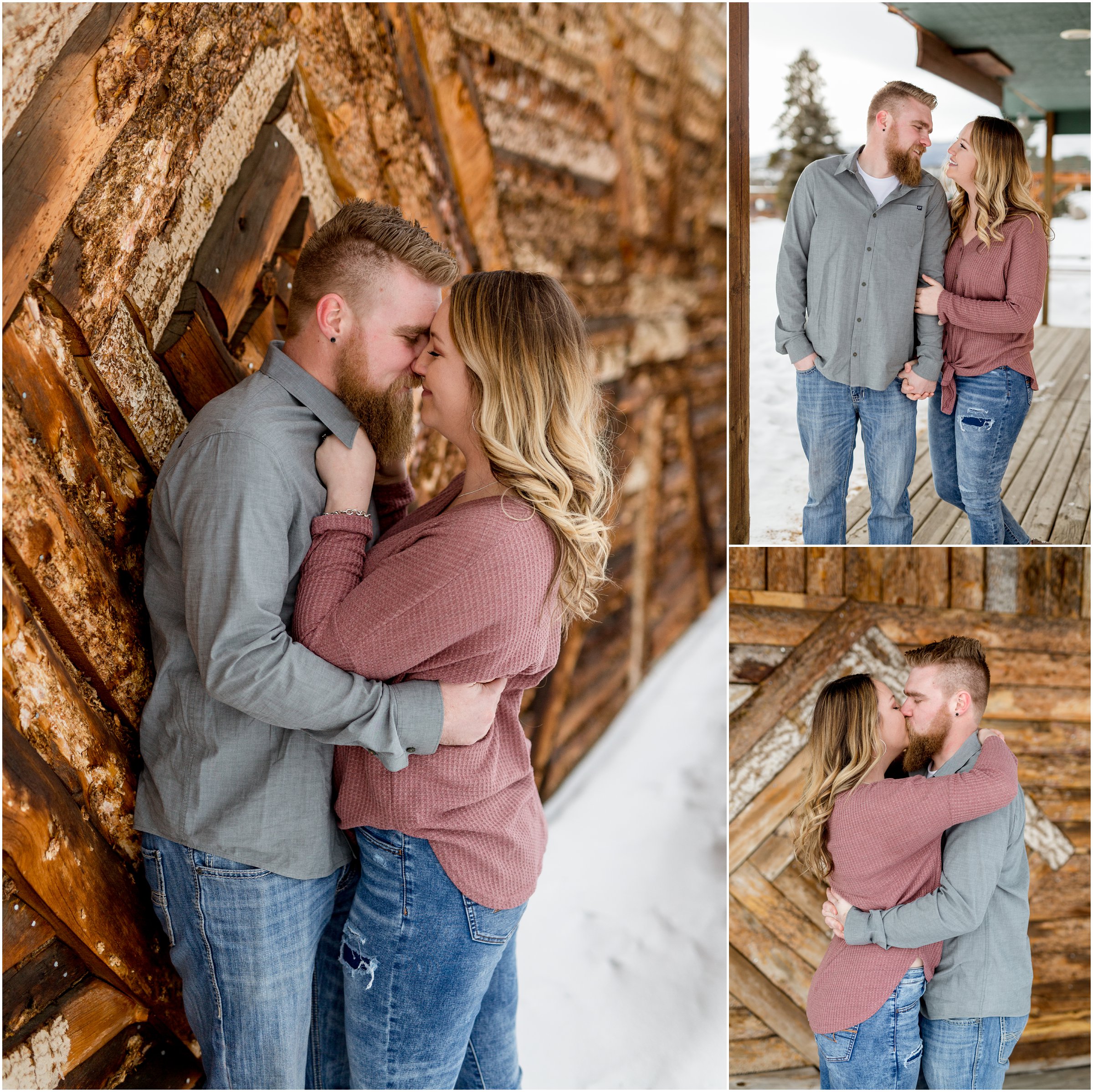 bride and groom in front of a building in grand lake with their grand lake wedding photographer