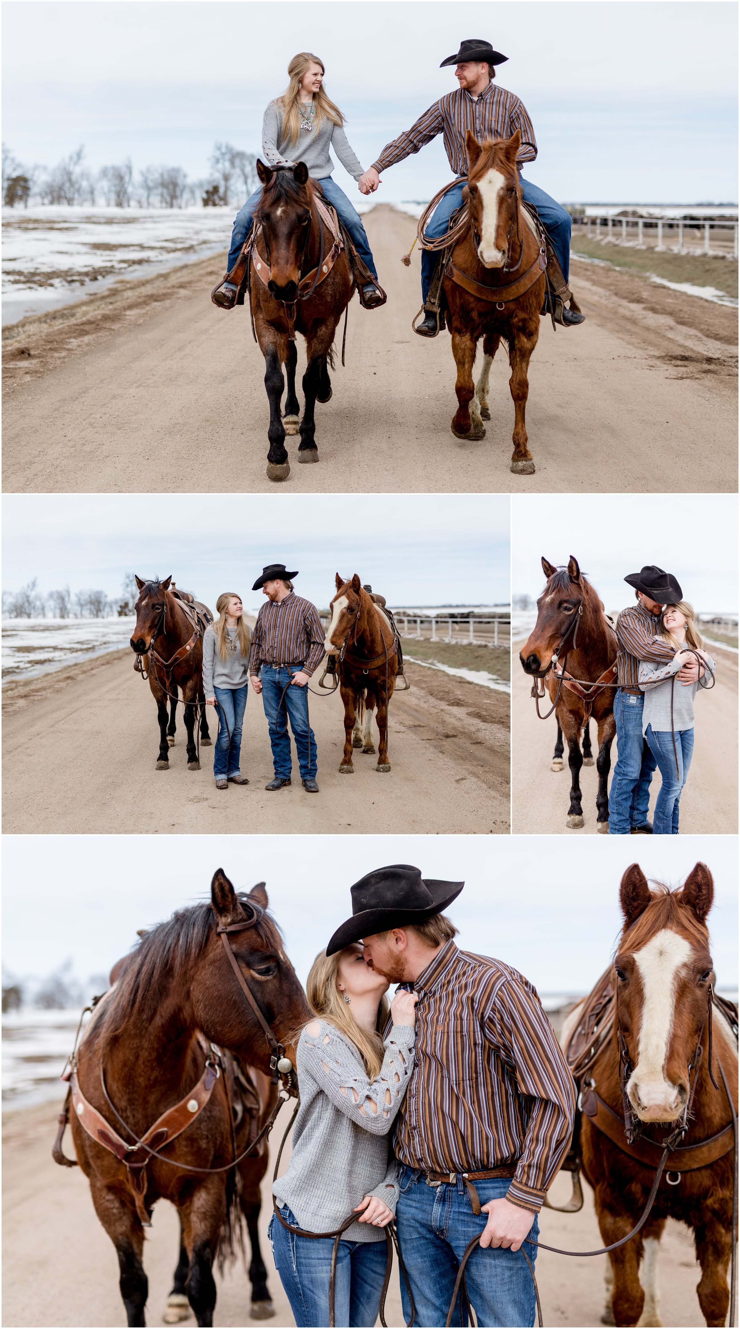 Engagement photos with horses on a farm outside of Holdrege Nebraska