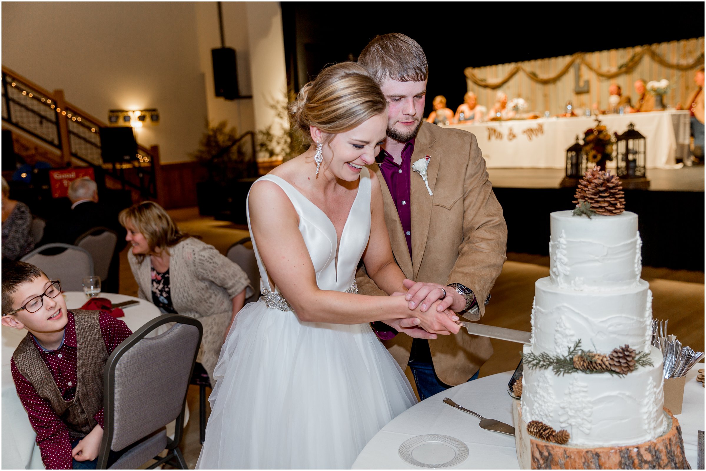 winter wedding in Silverthorne Colorado with snow around Lake Dillon