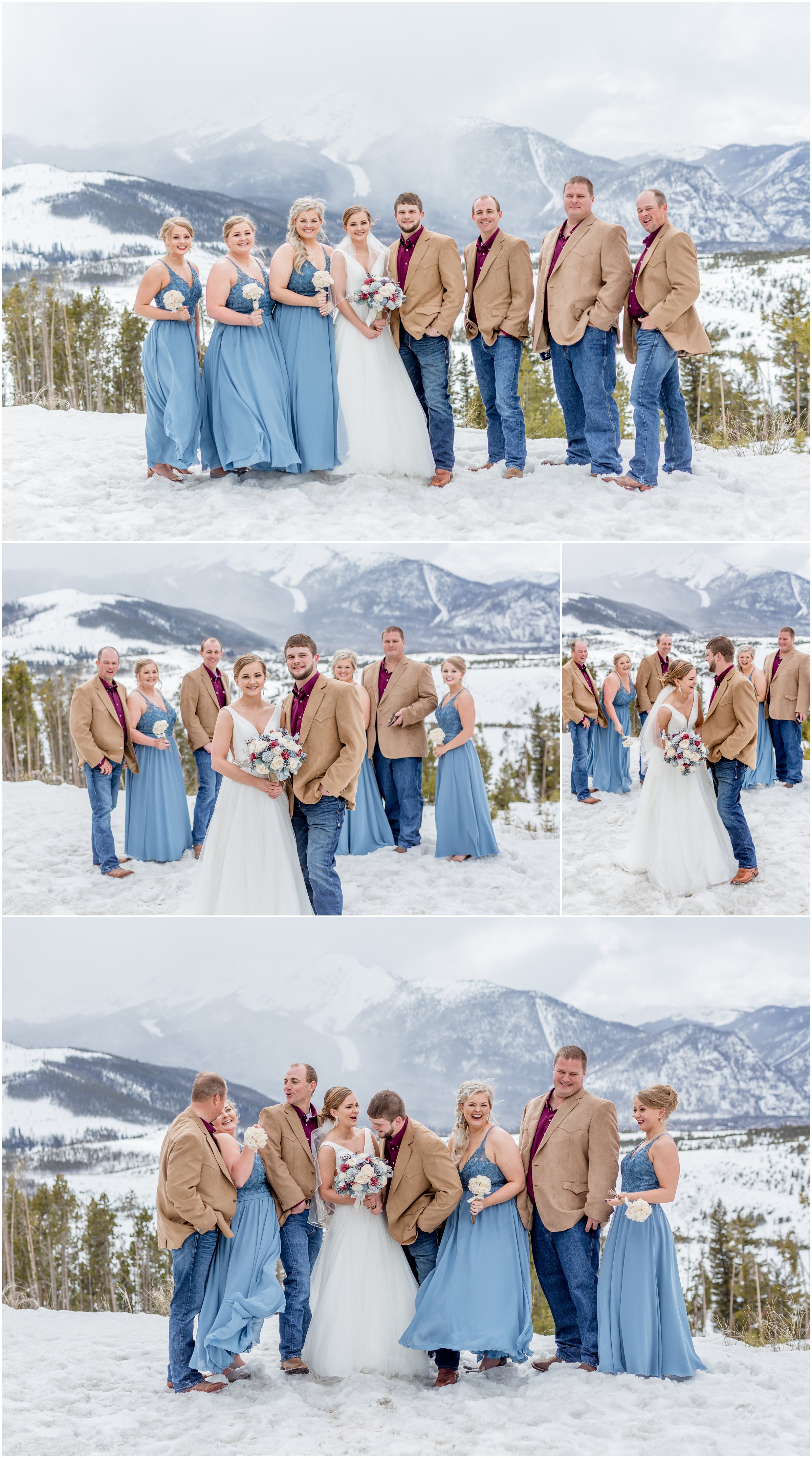 winter wedding in Silverthorne Colorado with snow around Lake Dillon