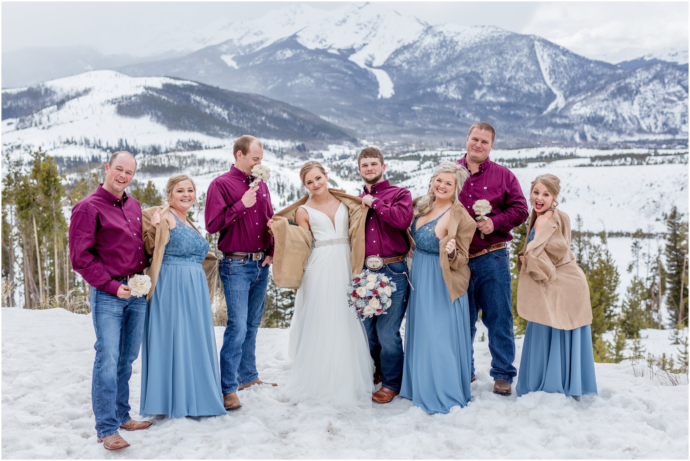 winter wedding in Silverthorne Colorado with snow around Lake Dillon