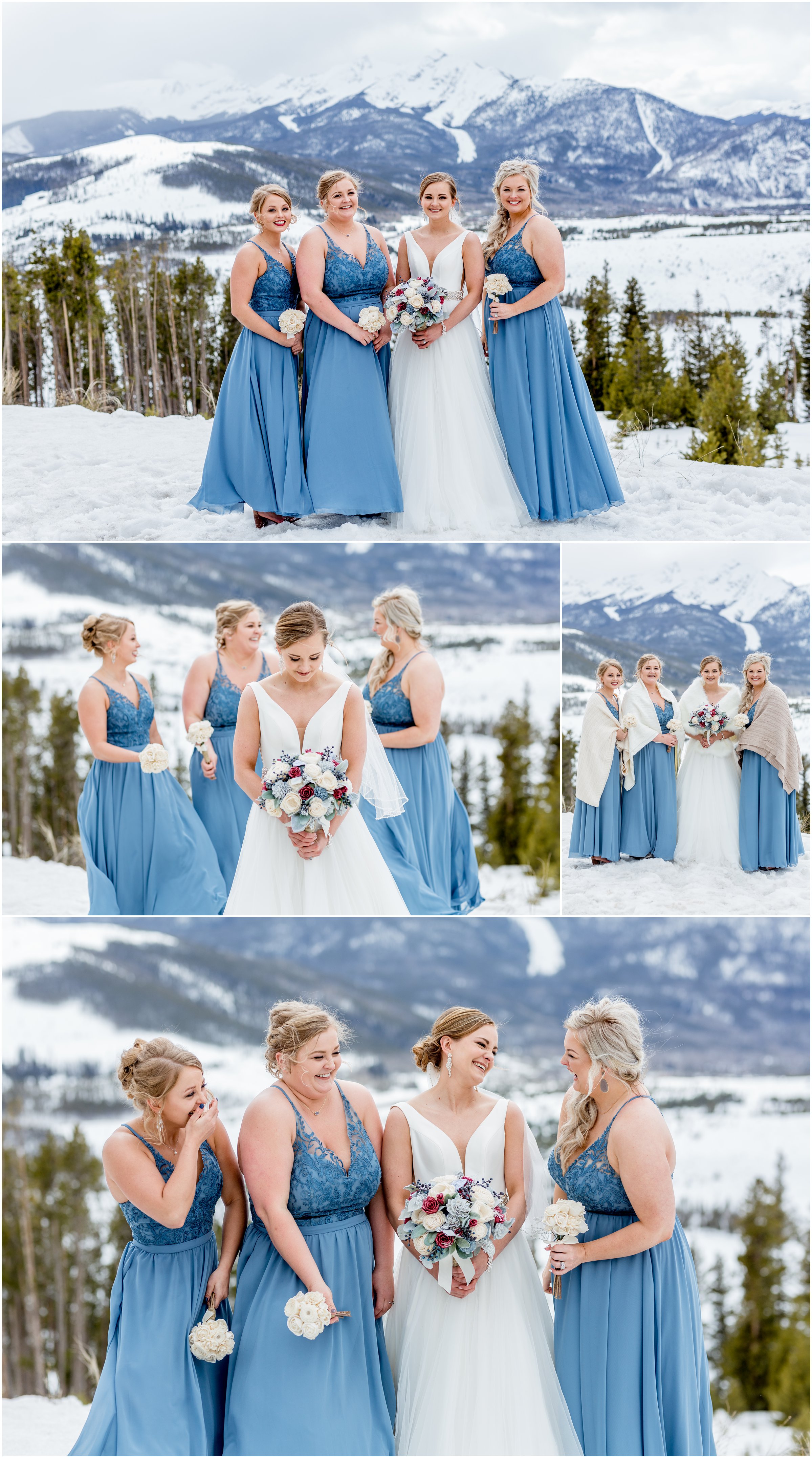 winter wedding in Silverthorne Colorado with snow around Lake Dillon