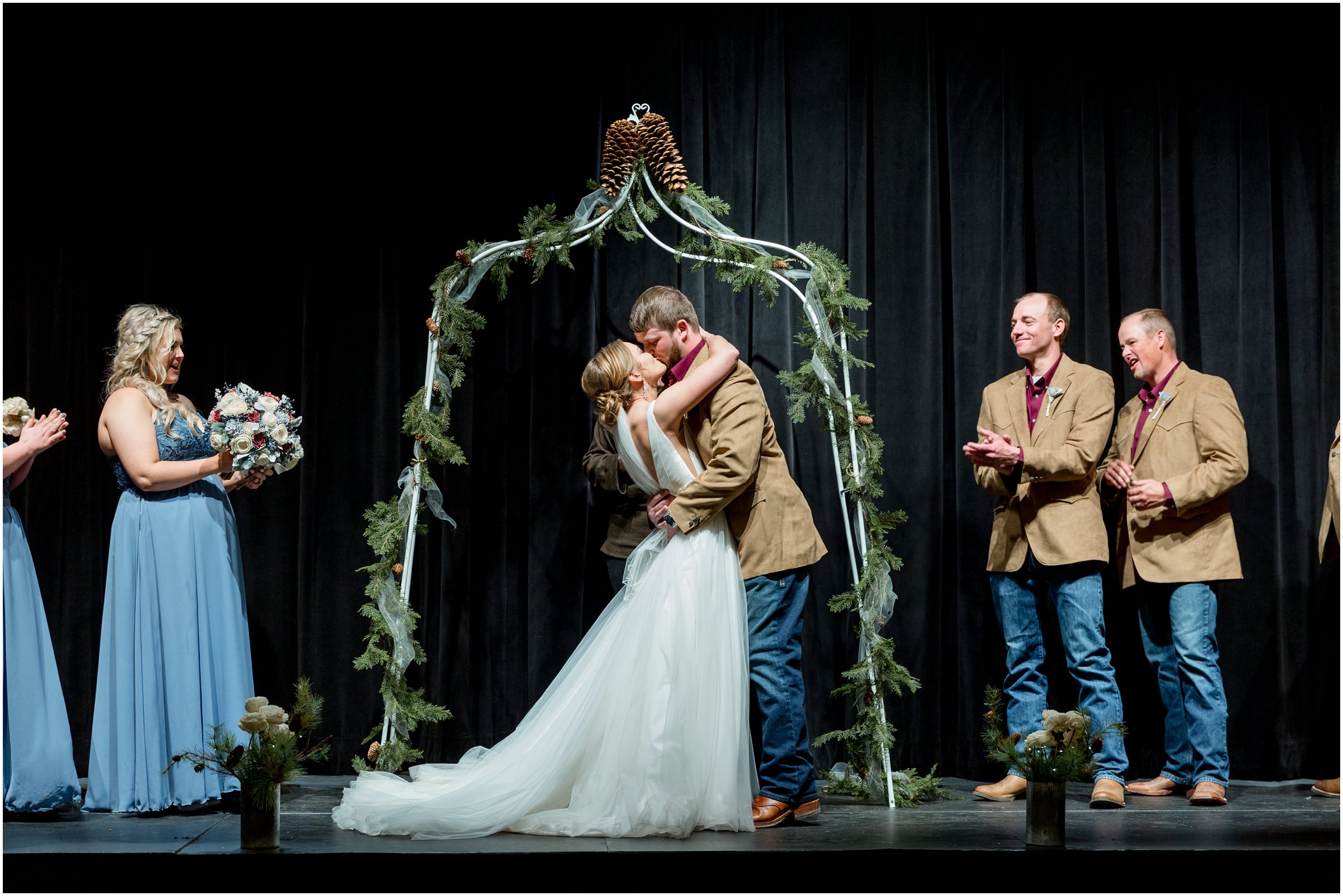 winter wedding in Silverthorne Colorado with snow around Lake Dillon