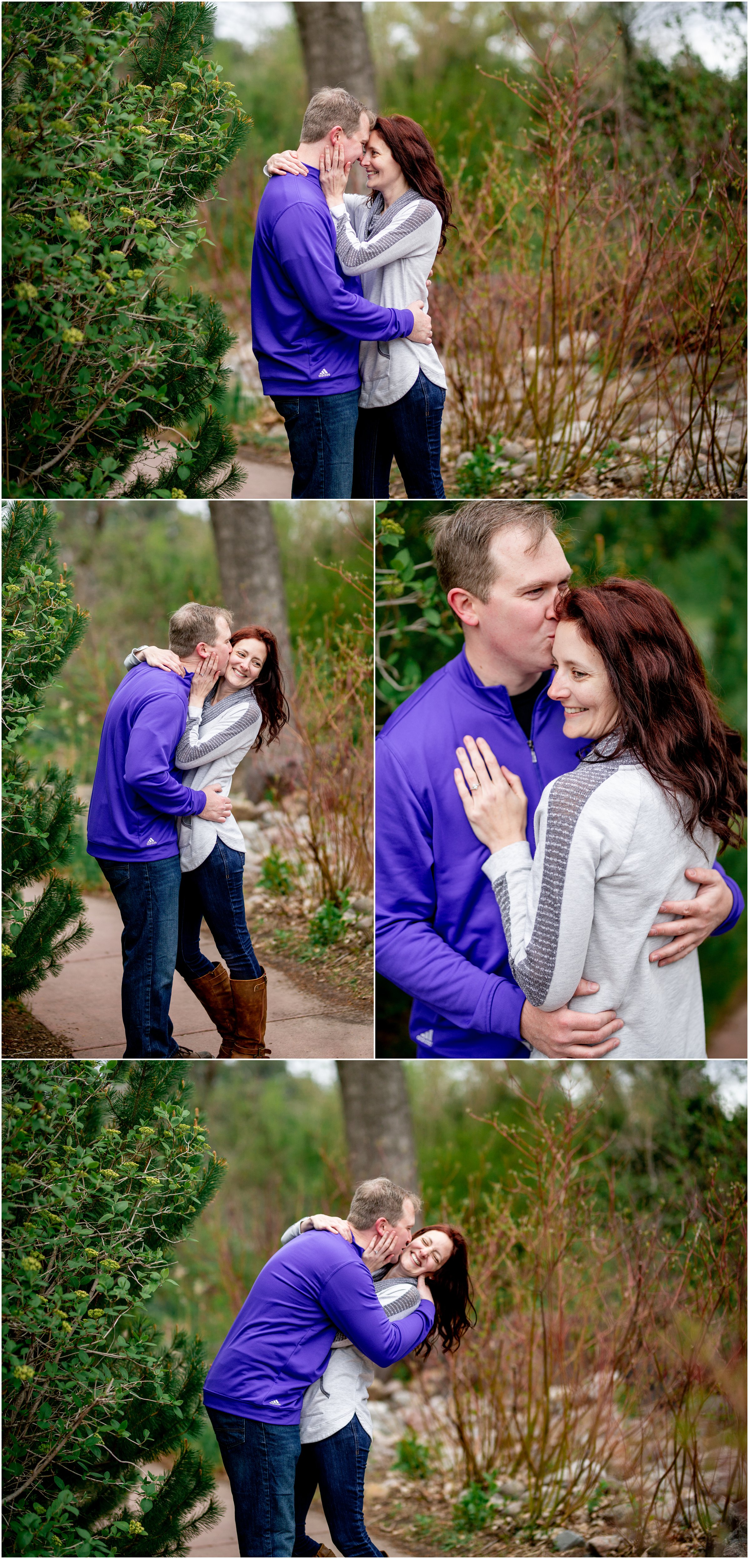 Engagement Session in Cheyenne Wyoming at Lions Park. Baseball themed with lots of flowers and blooming trees. 