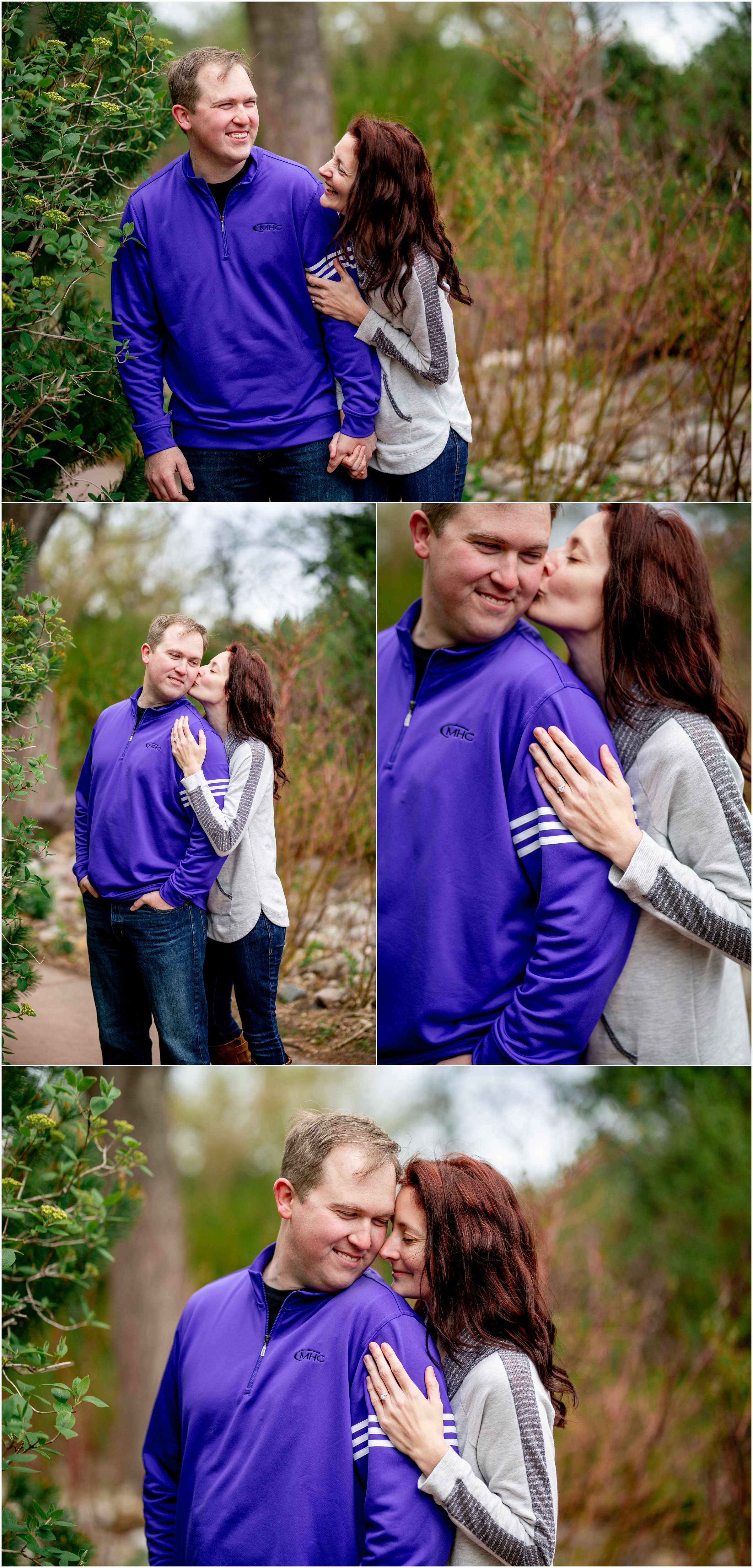 Engagement Session in Cheyenne Wyoming at Lions Park. Baseball themed with lots of flowers and blooming trees. 