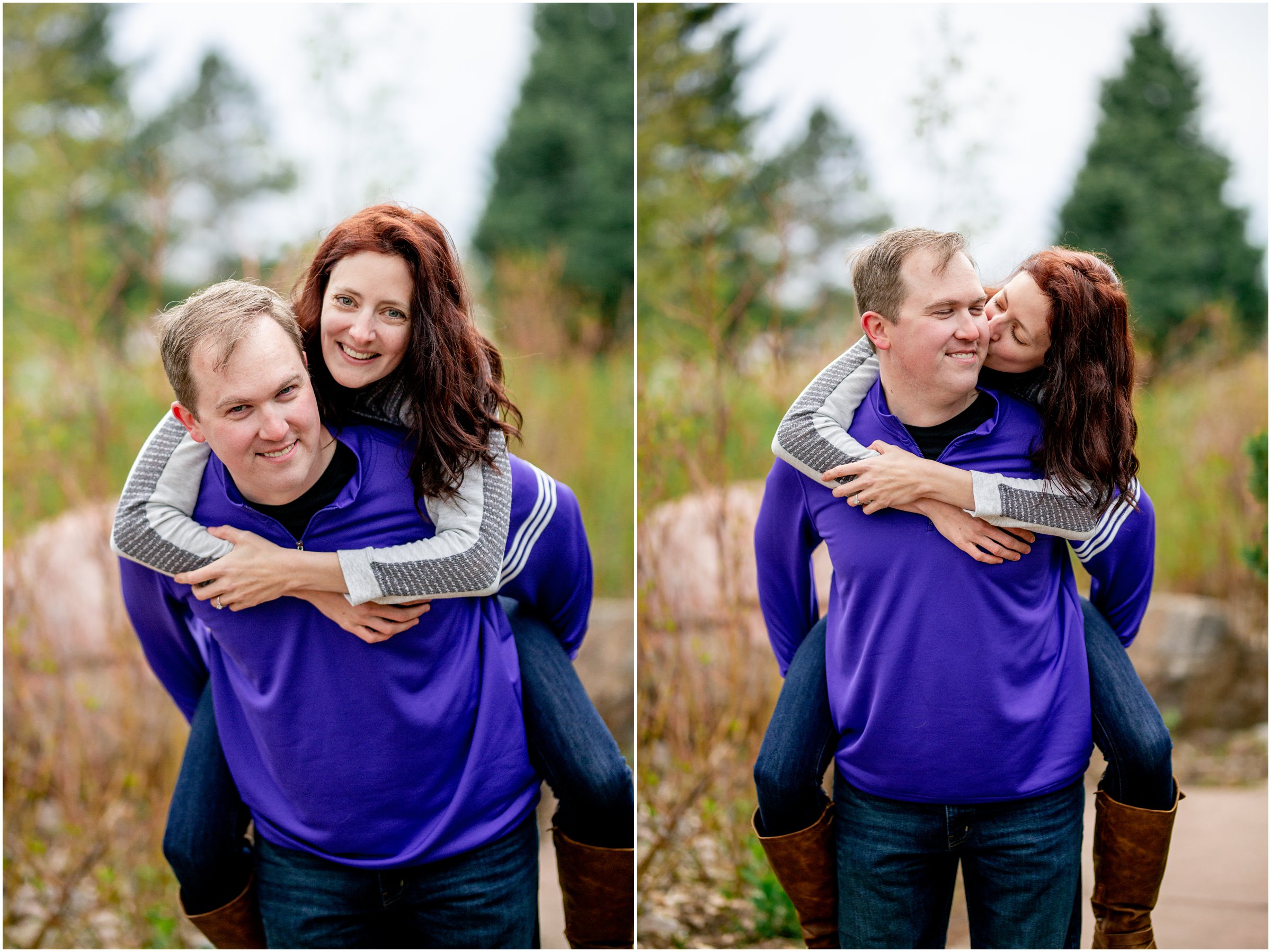 Engagement Session in Cheyenne Wyoming at Lions Park. Baseball themed with lots of flowers and blooming trees. 