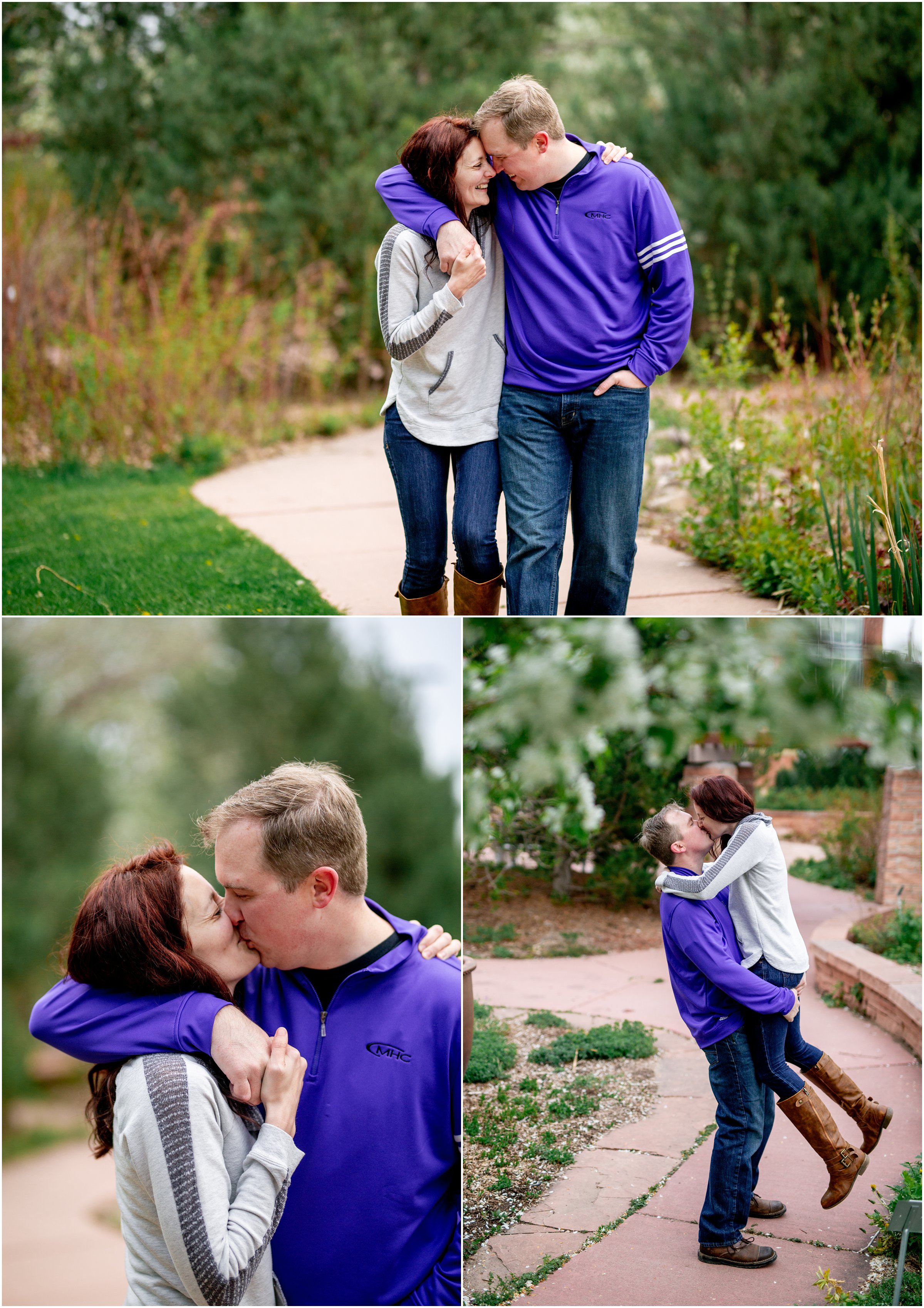 Engagement Session in Cheyenne Wyoming at Lions Park. Baseball themed with lots of flowers and blooming trees. 